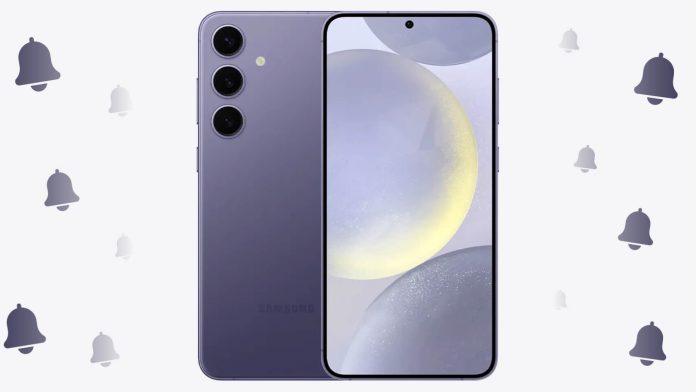 Samsung Galaxy bildirim sesi koleksiyonunu temsil eden akıllı telefon ekranı ve ses dalgaları ikonları