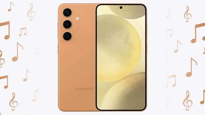 Samsung Galaxy zil sesleri koleksiyonunu temsil eden modern akıllı telefon arayüzü ve ses dalgaları ikonlarının yer aldığı görsel