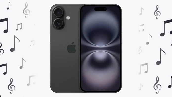 Apple iPhone zil sesleri koleksiyonunu temsil eden iOS arayüzü, hoparlör simgesi ve ses dalgaları tasarımı